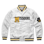 Missouri Tigers Paw Print Bomber White Satin Jacket
