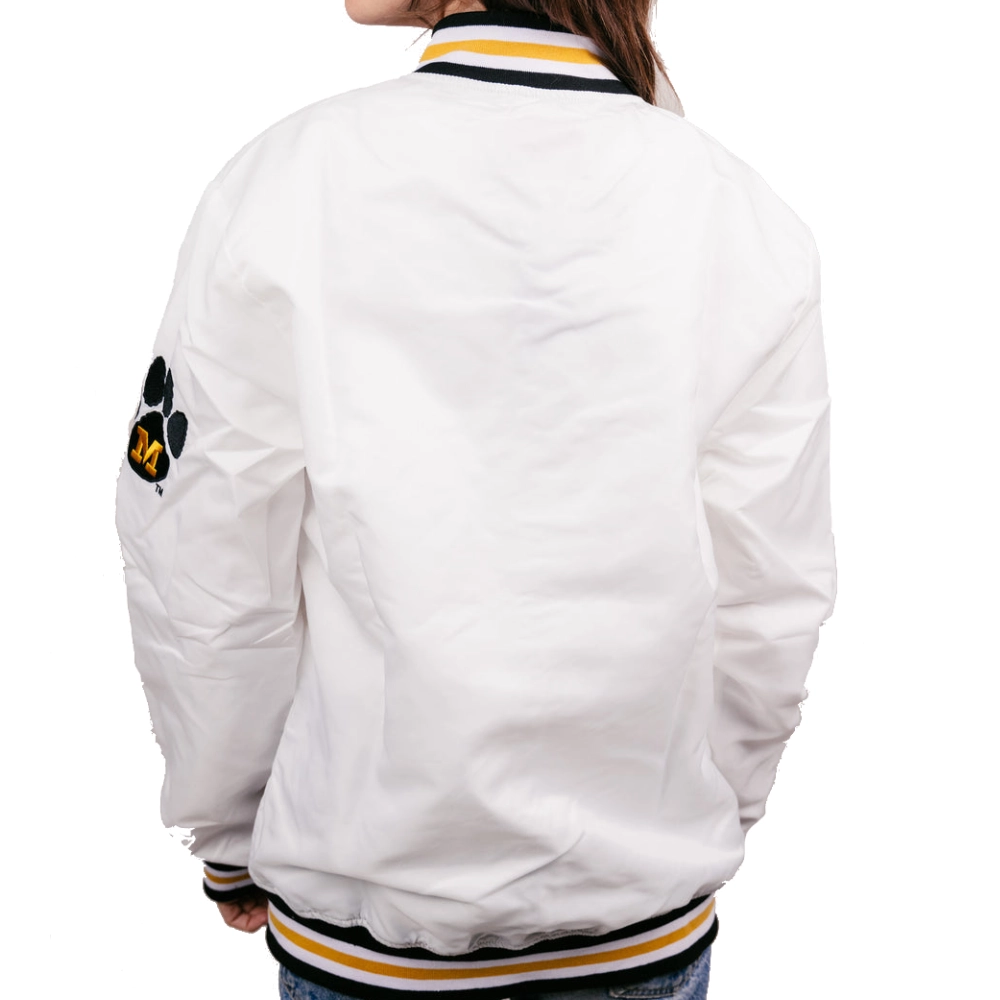 Missouri tigers paw print full snap satin varsity jacket white 2 1