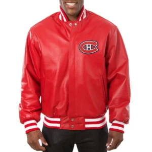 Montreal canadiens full real leather varsity jacket red 1