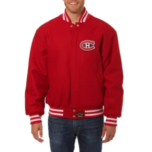 Montreal canadiens one color wool varsity jacket red 1