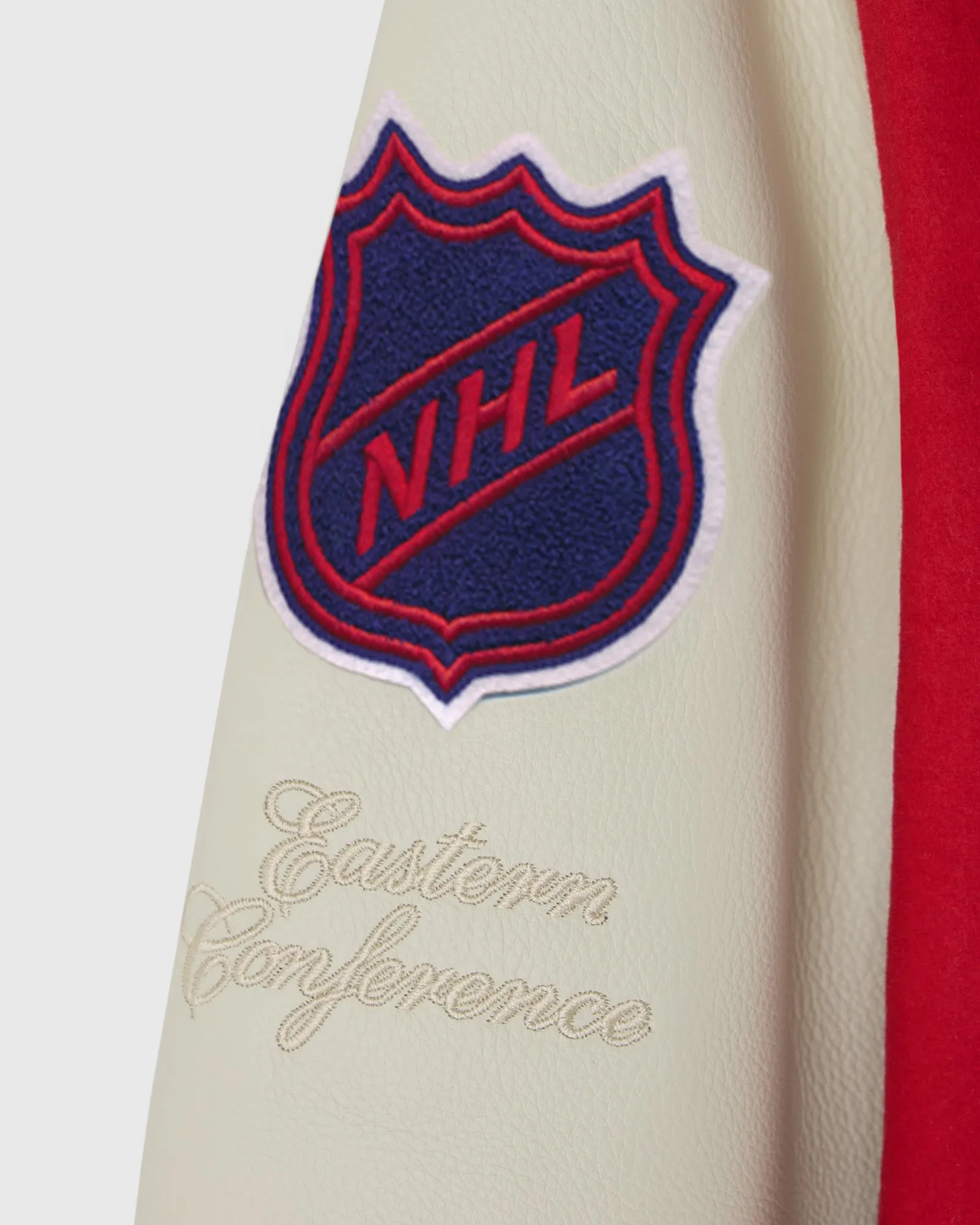 Montreal canadiens red and cream full snap wool leather jacket