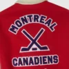 Montreal canadiens red full snap wool leather back varsity jacket