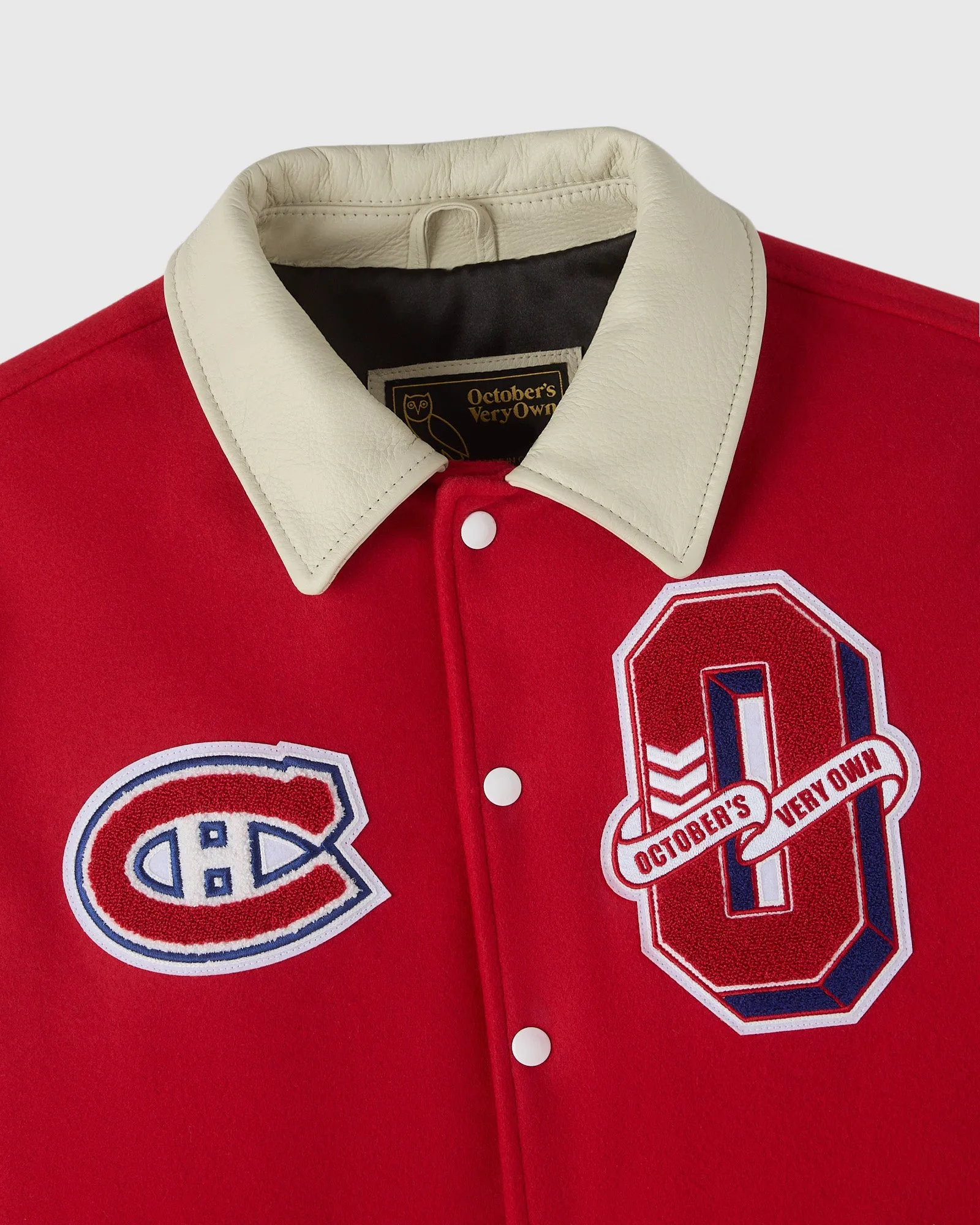 Montreal canadiens red full snap wool leather front jacket
