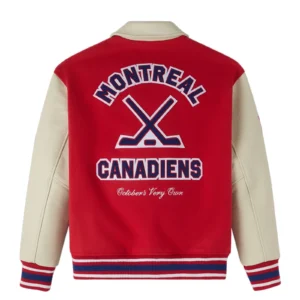 Montreal canadiens redcream full snap wool leather jacket