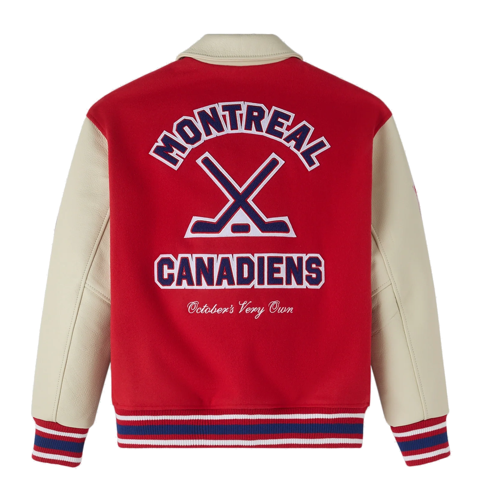 Montreal canadiens redcream full snap wool leather jacket