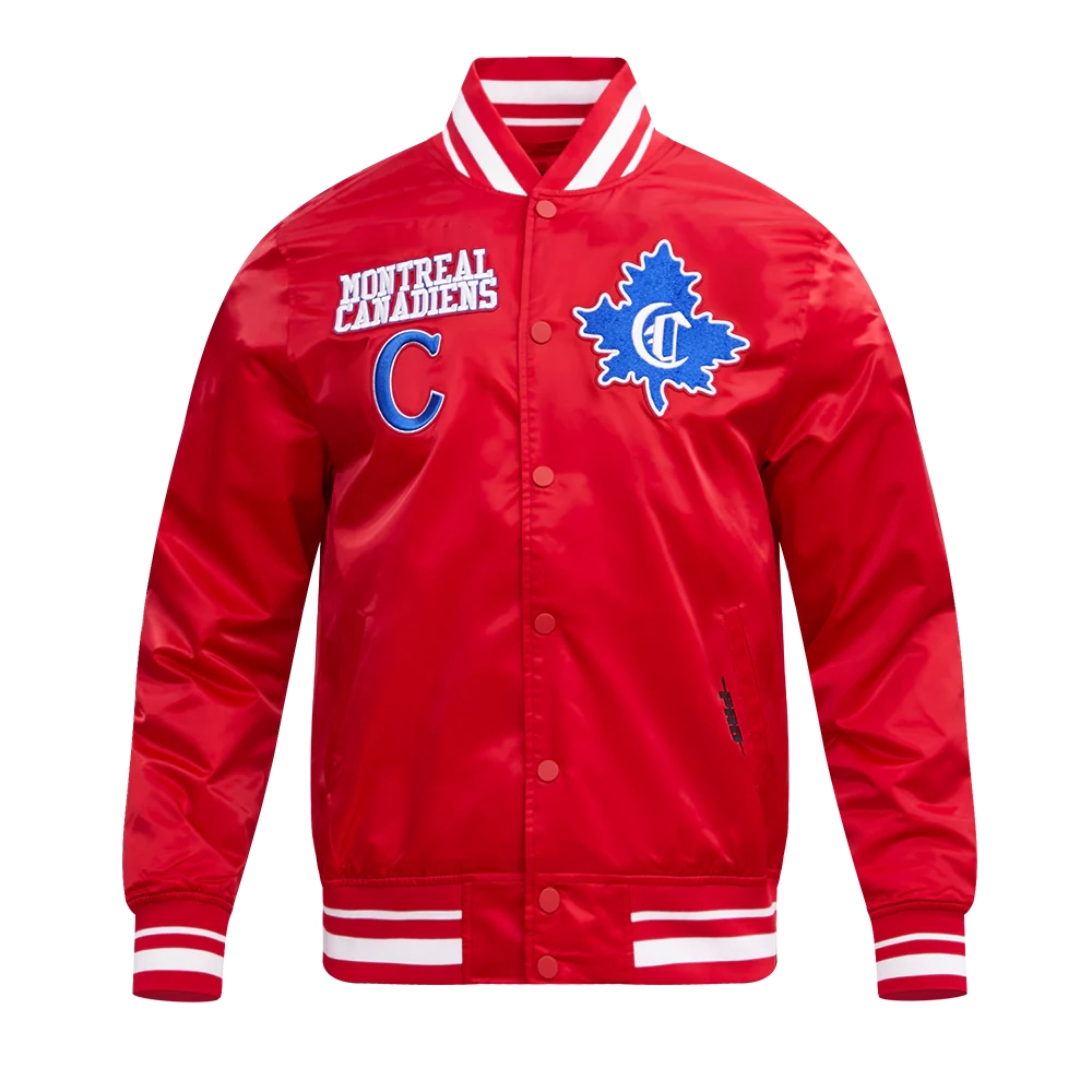 Montreal canadiens retro classic full snap satin varsity jacket red 1