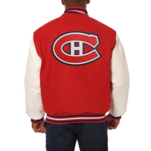 Montreal canadiens two tone wool leather varsity jacket red white 1 1