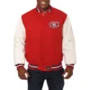 Montreal canadiens two tone wool leather varsity jacket red white 1