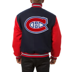 Montreal canadiens two tone wool varsity jacket navy red 1 1