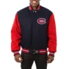 Montreal canadiens two tone wool varsity jacket navy red 1