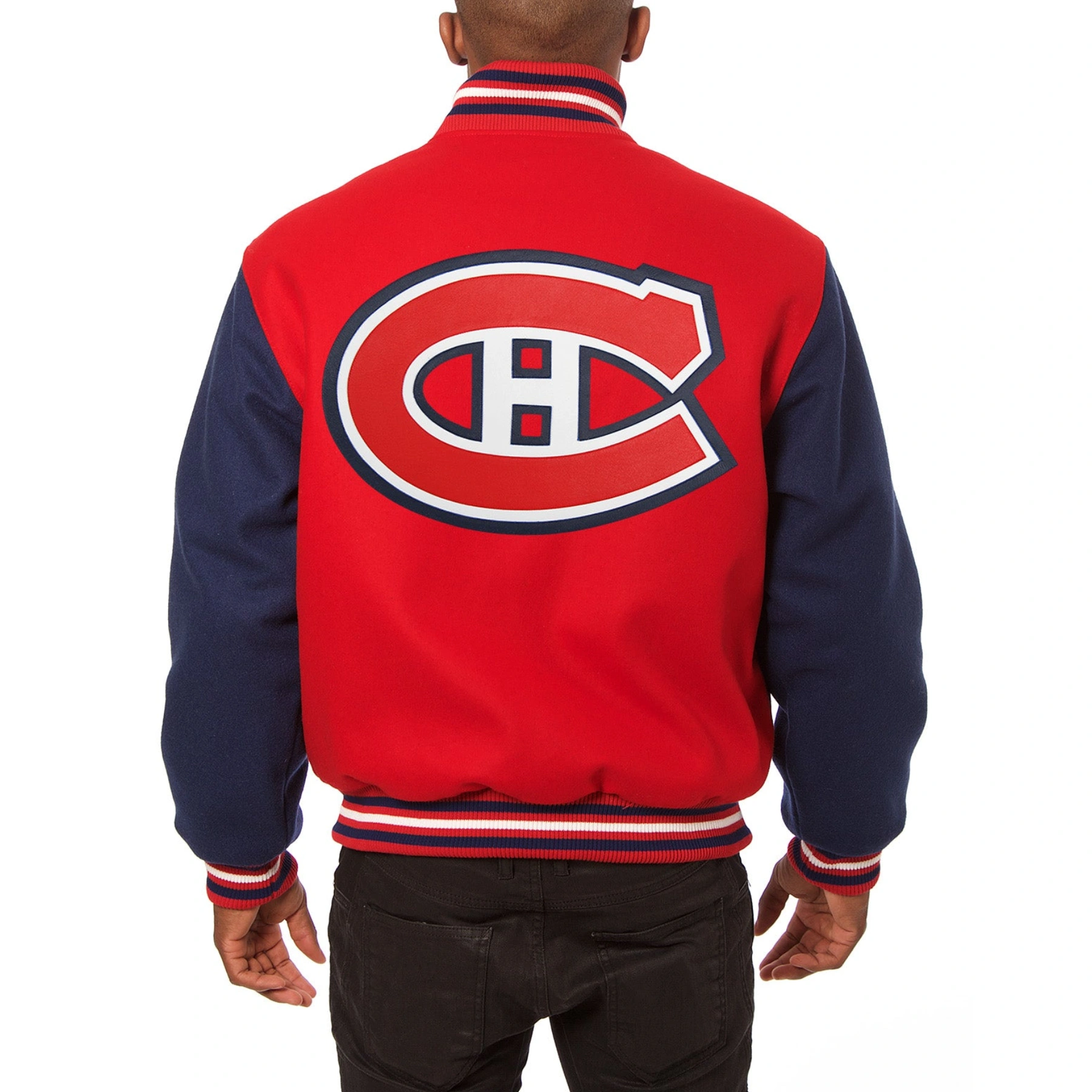 Montreal canadiens two tone wool varsity jacket red navy 1 1