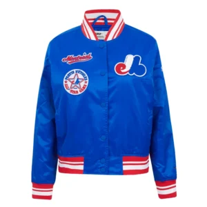 Montreal expos retro classic womens full snap satin varsity jacket blue 1