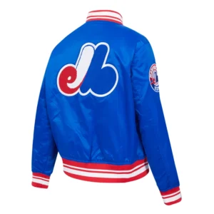 Montreal expos retro classic womens full snap satin varsity jacket blue 3