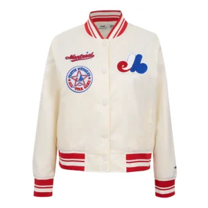Montreal expos retro classic womens full snap satin varsity jacket cream 1