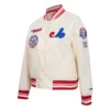 Montreal expos retro classic womens full snap satin varsity jacket cream 2
