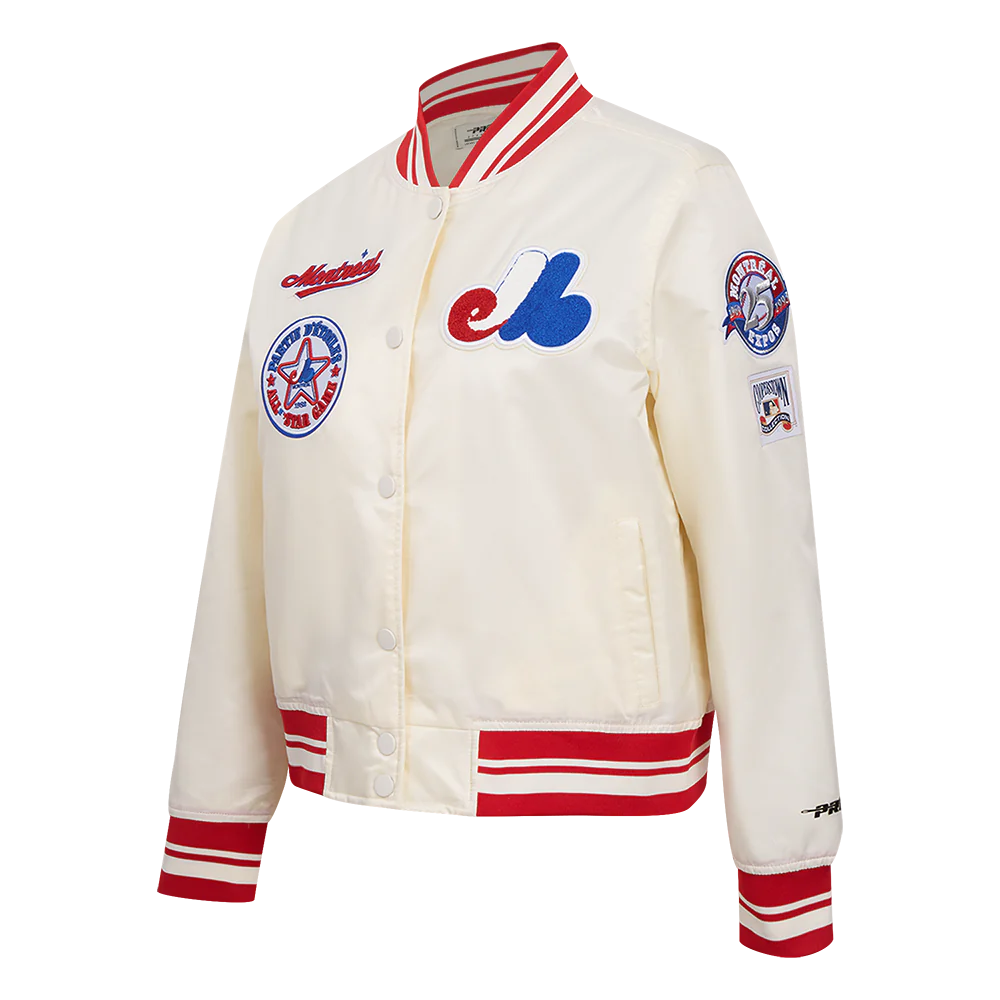 Montreal expos retro classic womens full snap satin varsity jacket cream 2