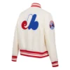 Montreal expos retro classic womens full snap satin varsity jacket cream 3