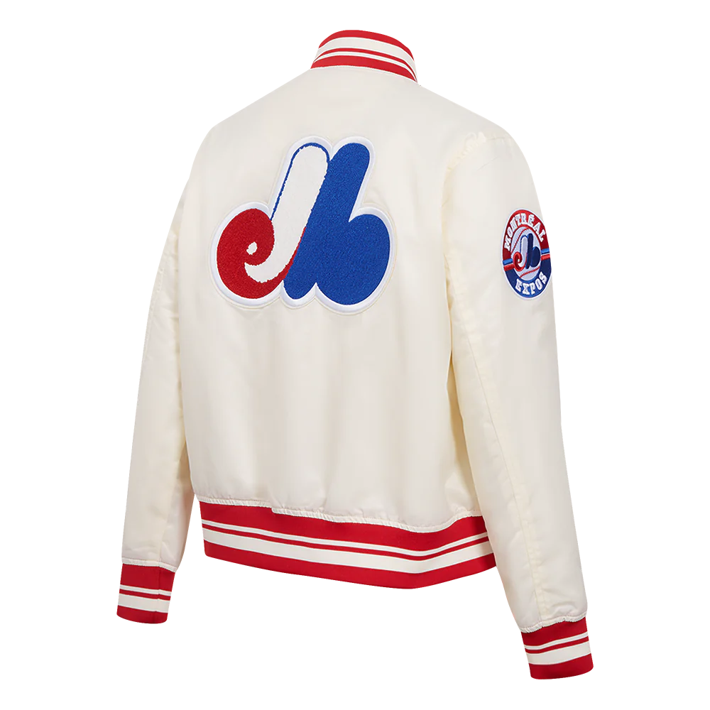 Montreal expos retro classic womens full snap satin varsity jacket cream 3