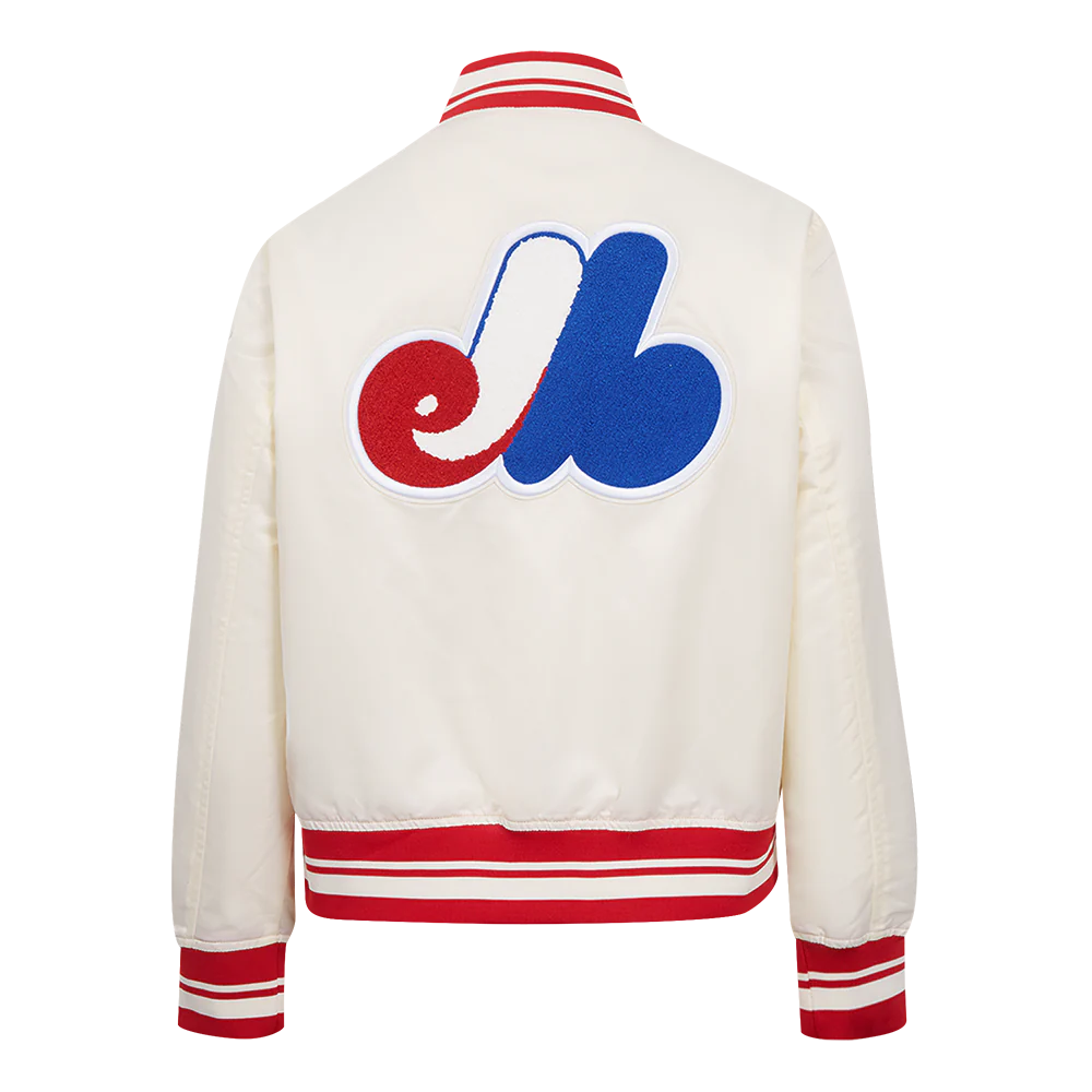 Montreal expos retro classic womens full snap satin varsity jacket cream 4