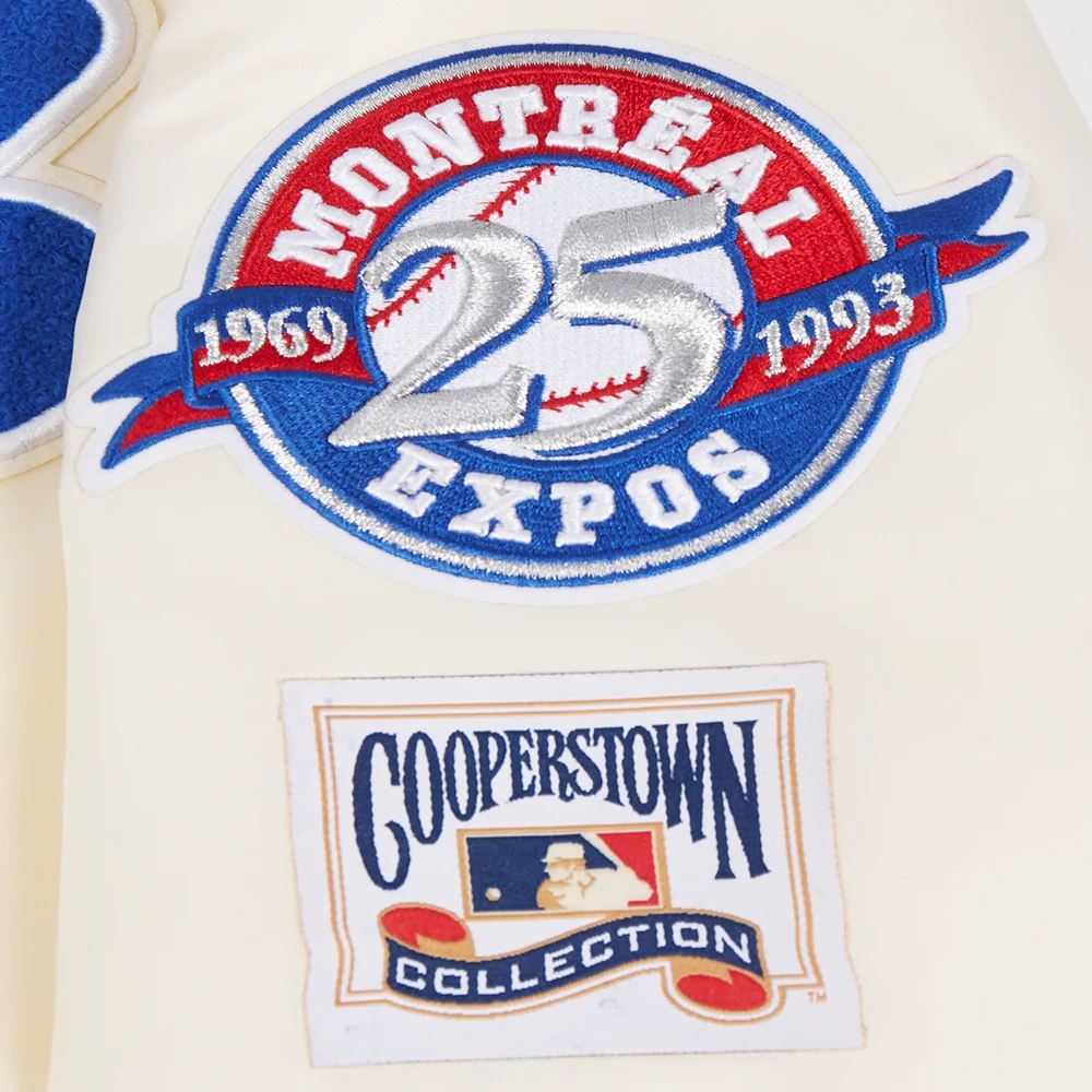 Montreal expos retro classic womens full snap satin varsity jacket cream 7