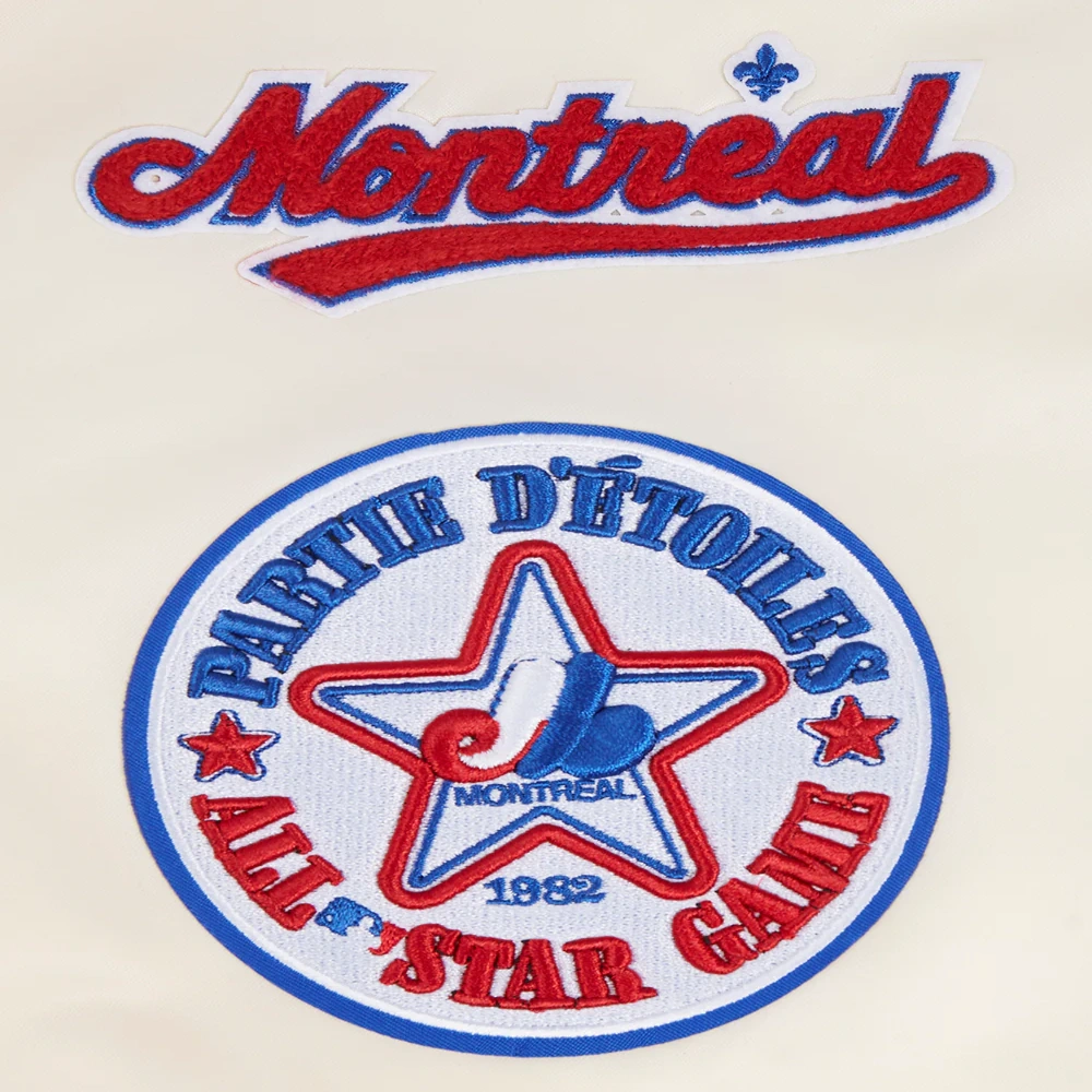 Montreal expos retro classic womens full snap satin varsity jacket cream 8
