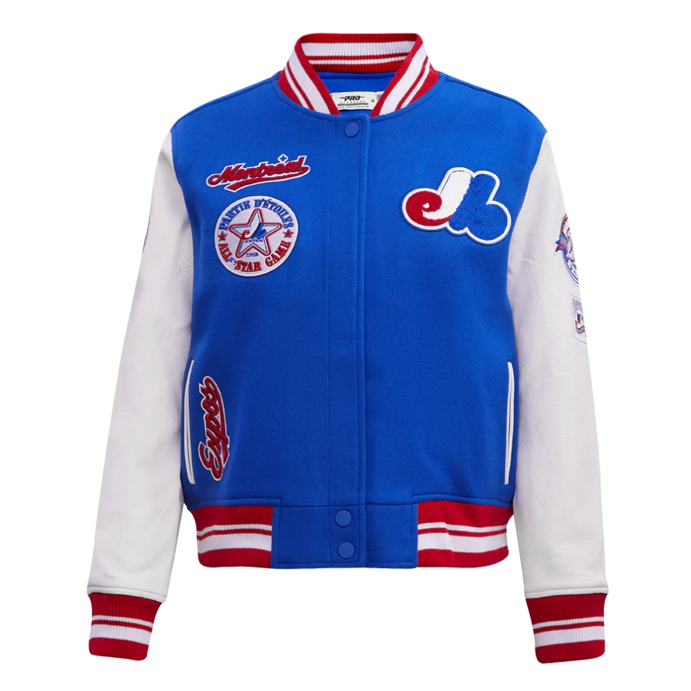 Montreal expos retro classic womens wool leather varsity jacket blue white 1