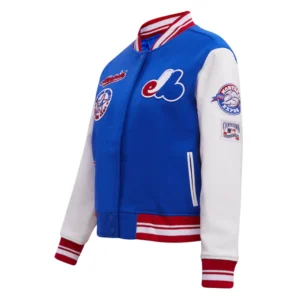 Montreal expos retro classic womens wool leather varsity jacket blue white 2
