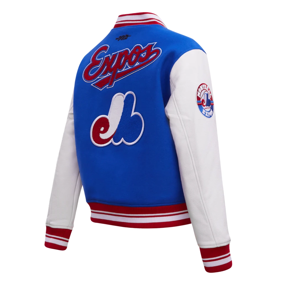 Montreal expos retro classic womens wool leather varsity jacket blue white 3