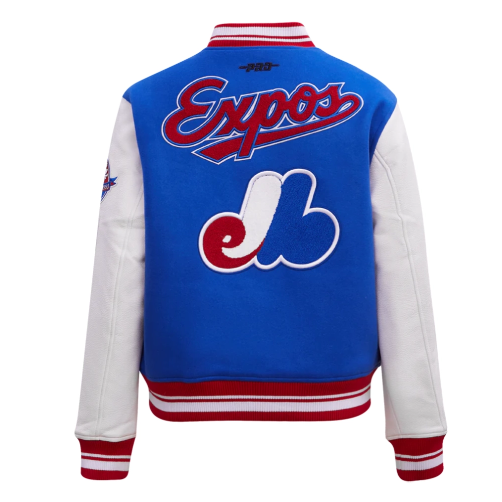 Montreal expos retro classic womens wool leather varsity jacket blue white 4