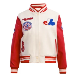 Montreal expos retro classic womens wool leather varsity jacket white red 1