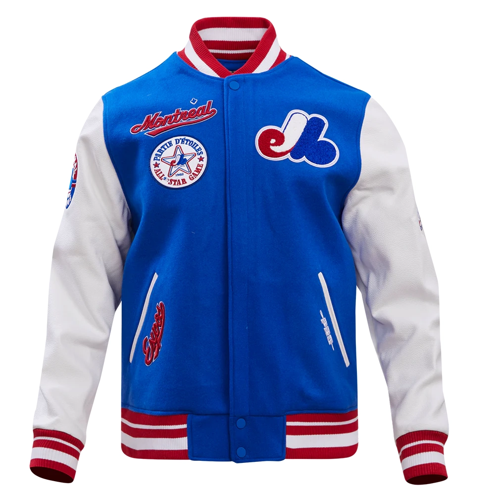 Montreal expos retro classic wool leather varsity jacket blue white 1