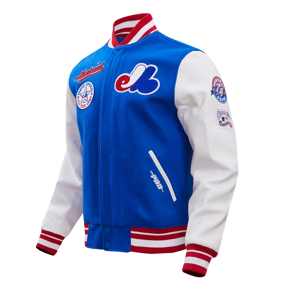Montreal expos retro classic wool leather varsity jacket blue white 2