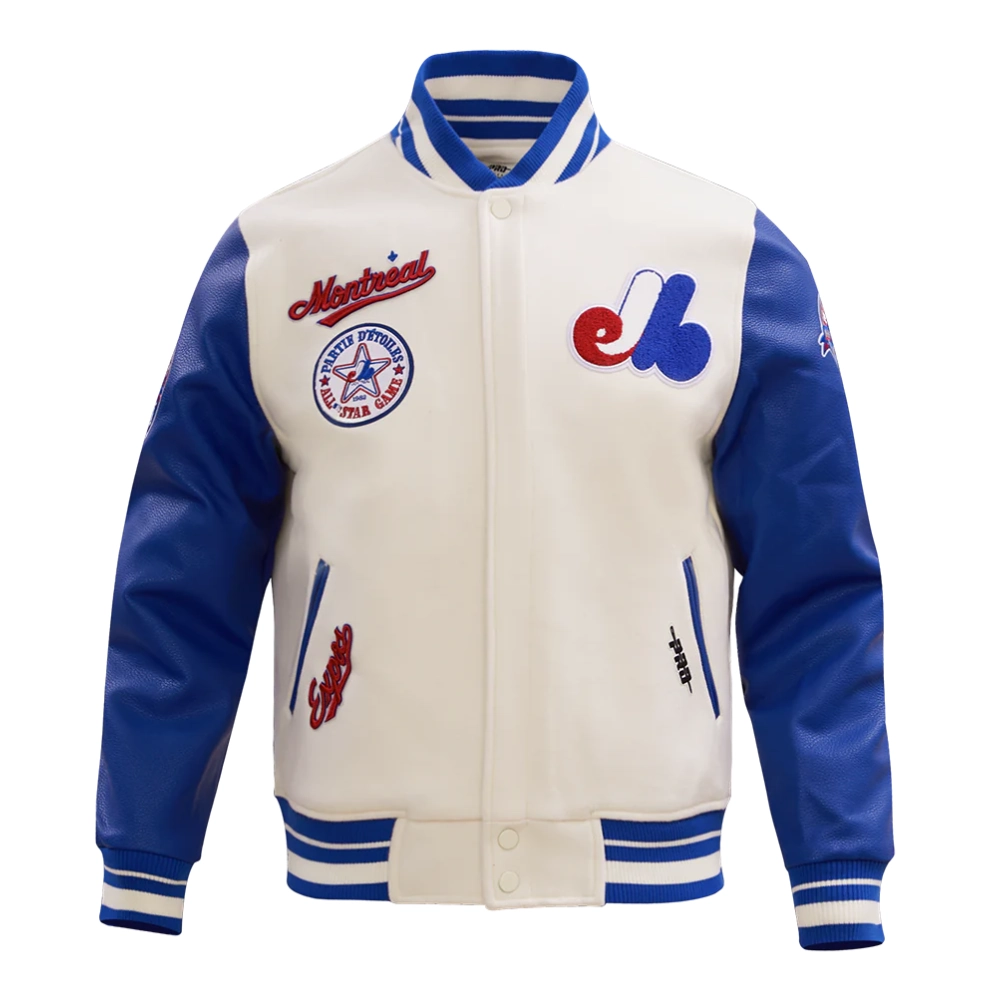 Montreal expos retro classic wool leather varsity jacket white blue 1