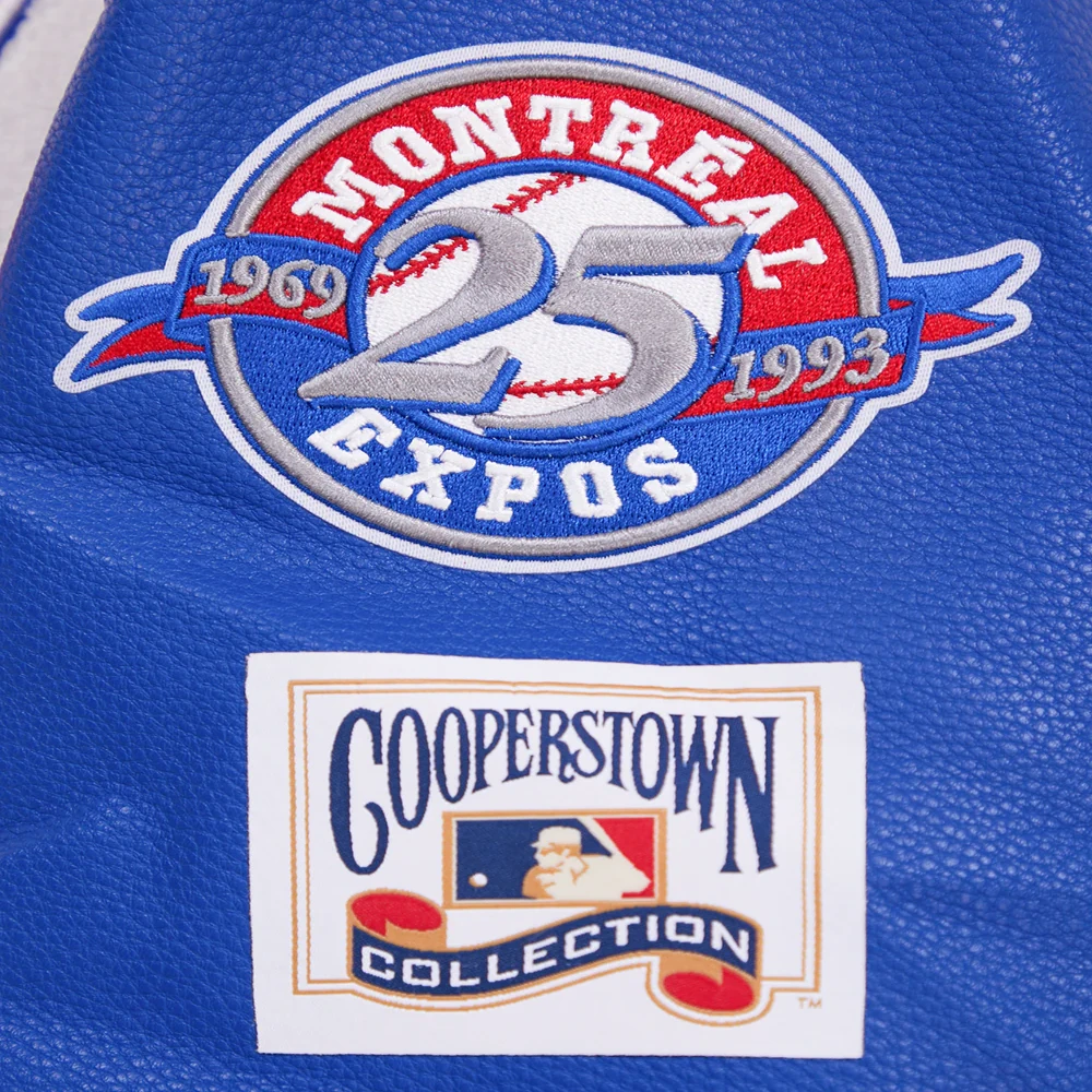 Montreal expos retro classic wool leather varsity jacket white blue 9