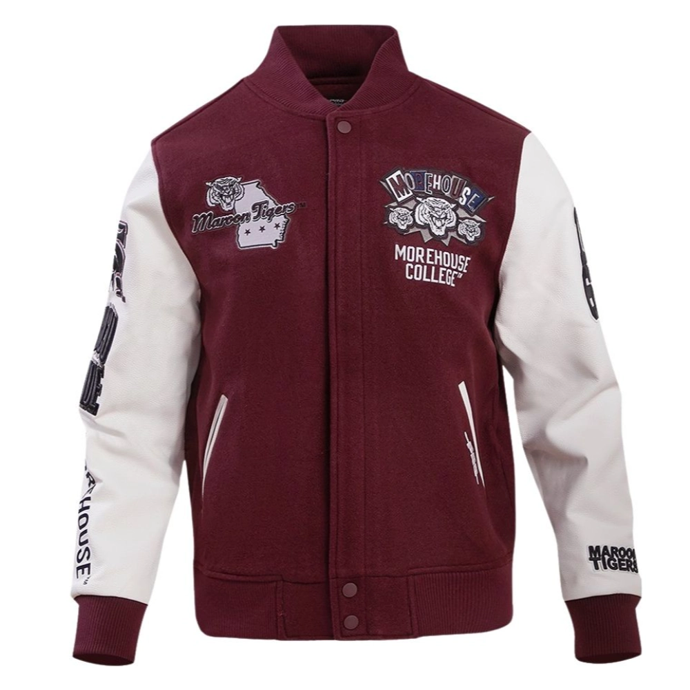Morehouse maroon tigers wool leather jacket
