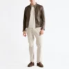 Moto mens khaki leather jacket