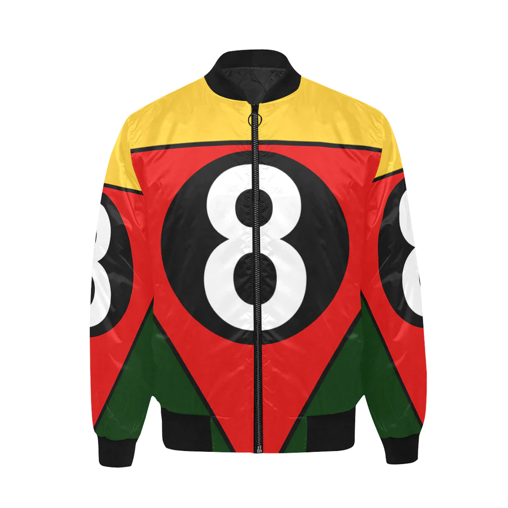 Multi color 8 ball printed satin bomber jacket 1