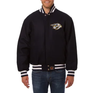 Nashville predators one color wool varsity jacket red 1