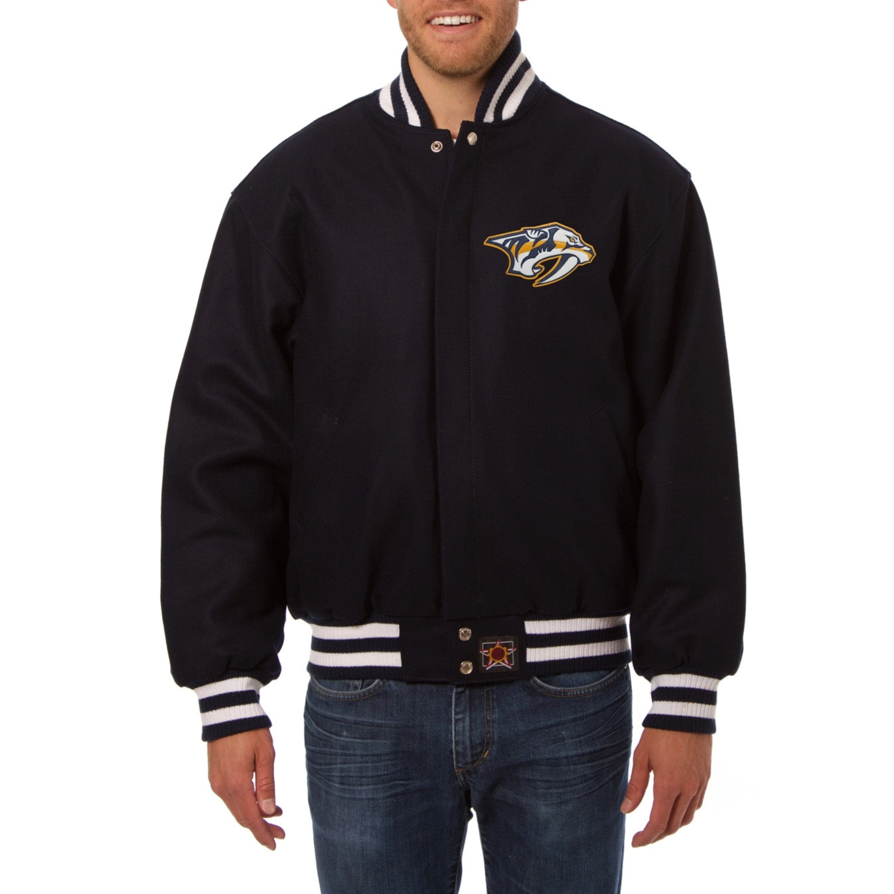 Nashville predators one color wool varsity jacket red 1