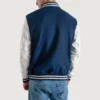 Navy blue and white varsity letterman jacket
