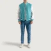 Navy blue and white varsity letterman jacket 5