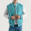 Navy blue and white varsity letterman jacket 9