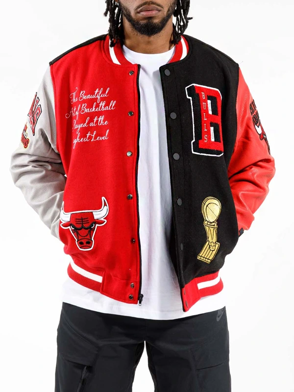 Nba chicago bulls black red varsity jacket 1