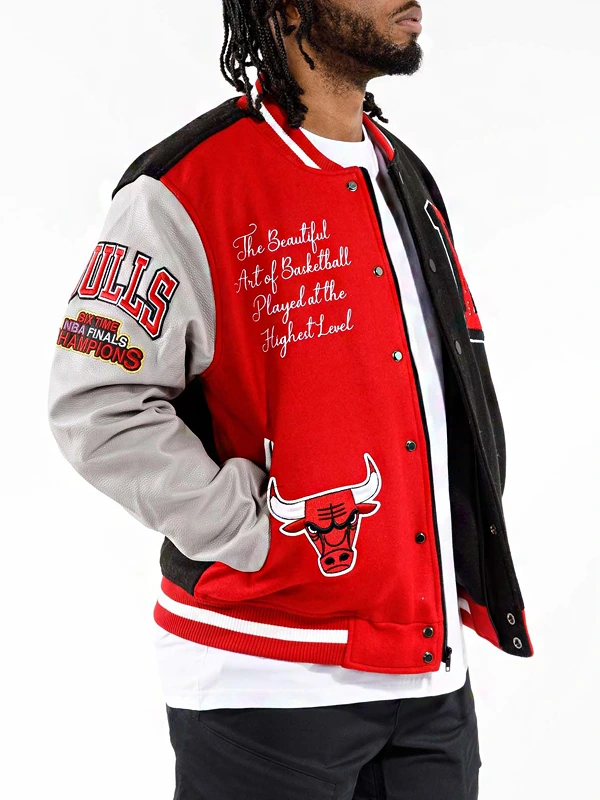 Nba chicago bulls black red varsity jacket 2