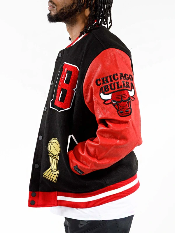 Nba chicago bulls black red varsity jacket 3