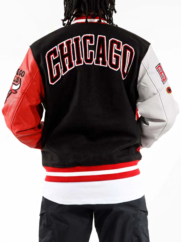 Nba chicago bulls black red varsity jacket 4