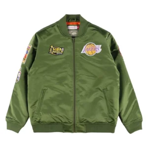 Nba los angeles lakers flight green varsity jacket 1