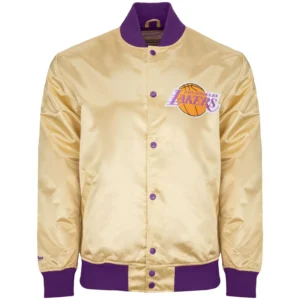 Nba los angeles lakers lightweight light gold varsity jacket 1