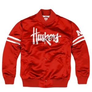 Nebraska cornhuskers full snap bomber varsity jacket red 1