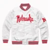 Nebraska huskers script white satin varsity jacket 1